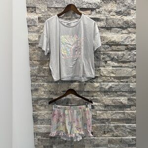 MTV pyjama set Gray Graphic T-Shirt and Pastel Shorts Set size L